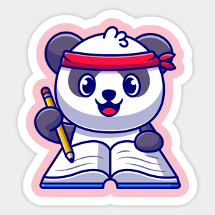 Cute Panda Writing On Book With Pencil Cartoon Sticker